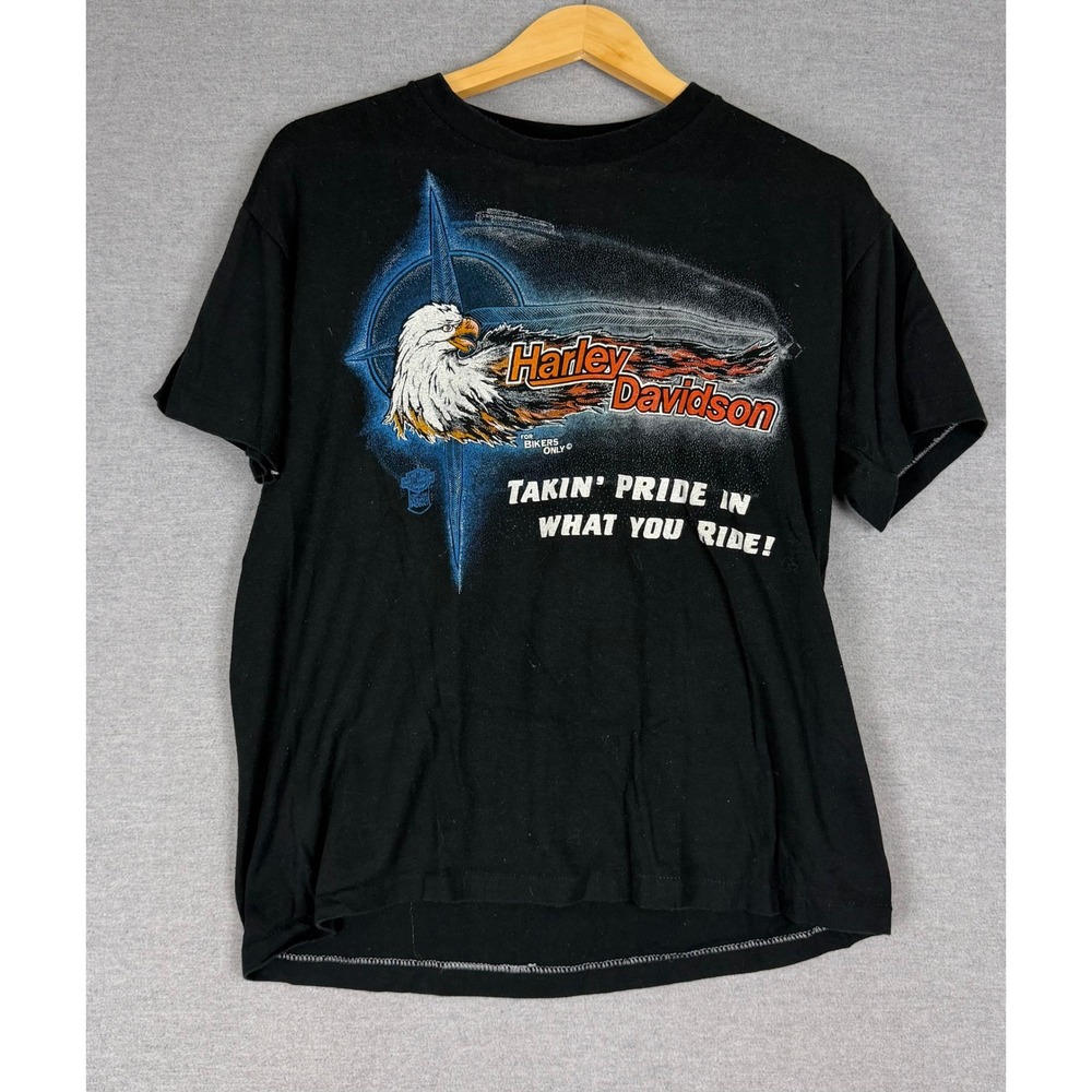 Vintage 70s Harley Davidson Helena Montana Eagle T-Shirt Sportswear XL Black